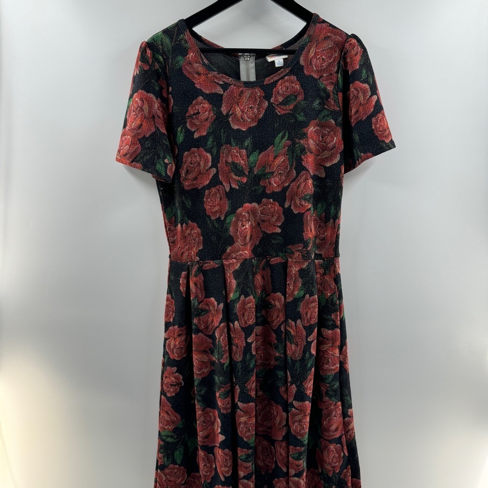 LuLaRoe Amelia Dress with Pockets Black Red Floral Size XL
